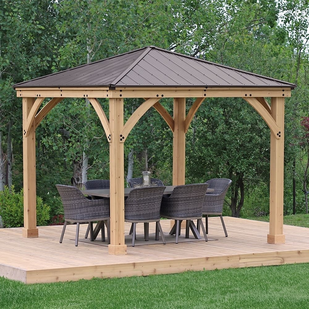 Yardistry's 10 x 10 Meridian Wood Gazebo with aluminum Roof