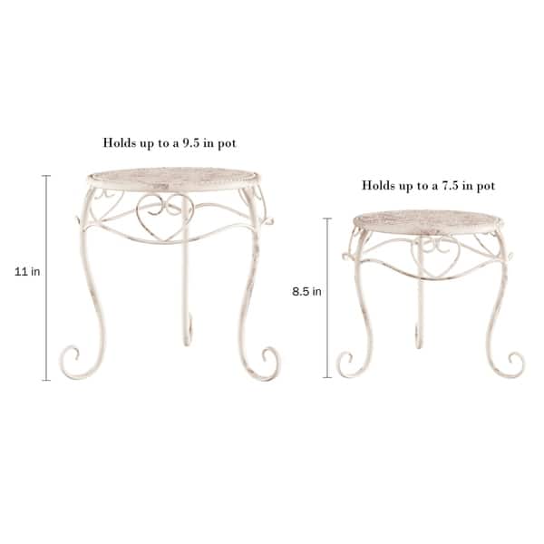 dimension image slide 2 of 2, Plant Stands- Set of 2 Nesting Wrought Iron Inspired Metal Round Decorative Potted Plant Display by Pure Garden - Set of 2