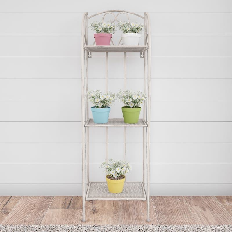 Plant Stand 3-Tier Vertical Shelf Indoor or Outdoor Folding Wrought Iron Home Garden Display by Pure Garden