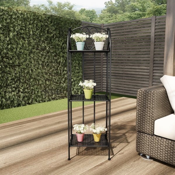 Shop Plant Stand 3 Tier Vertical Shelf Folding Wrought Iron Metal