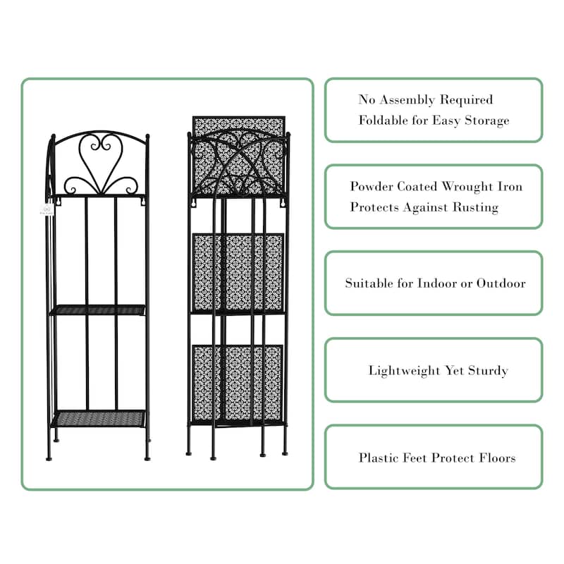 Plant Stand 3-Tier Vertical Shelf Indoor or Outdoor Folding Wrought Iron Home Garden Display by Pure Garden