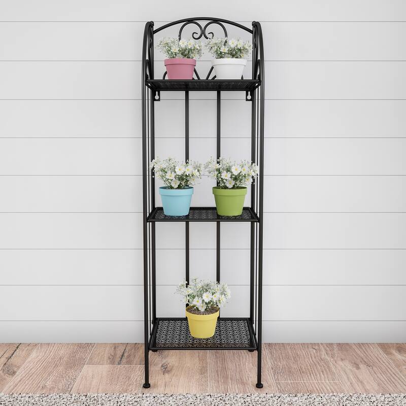 Plant Stand 3-Tier Vertical Shelf Indoor or Outdoor Folding Wrought Iron Home Garden Display by Pure Garden