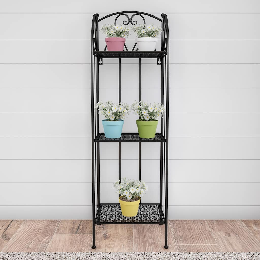 Plant Stand 3-Tier Vertical Shelf Indoor or Outdoor Folding Wrought Iron Home Garden Display by Pure Garden