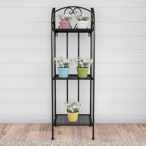 Plant Stand- 3-Tier Vertical Shelf Folding Wrought Iron Metal Home and Garden Display with Staggered Shelves by Pure Garden