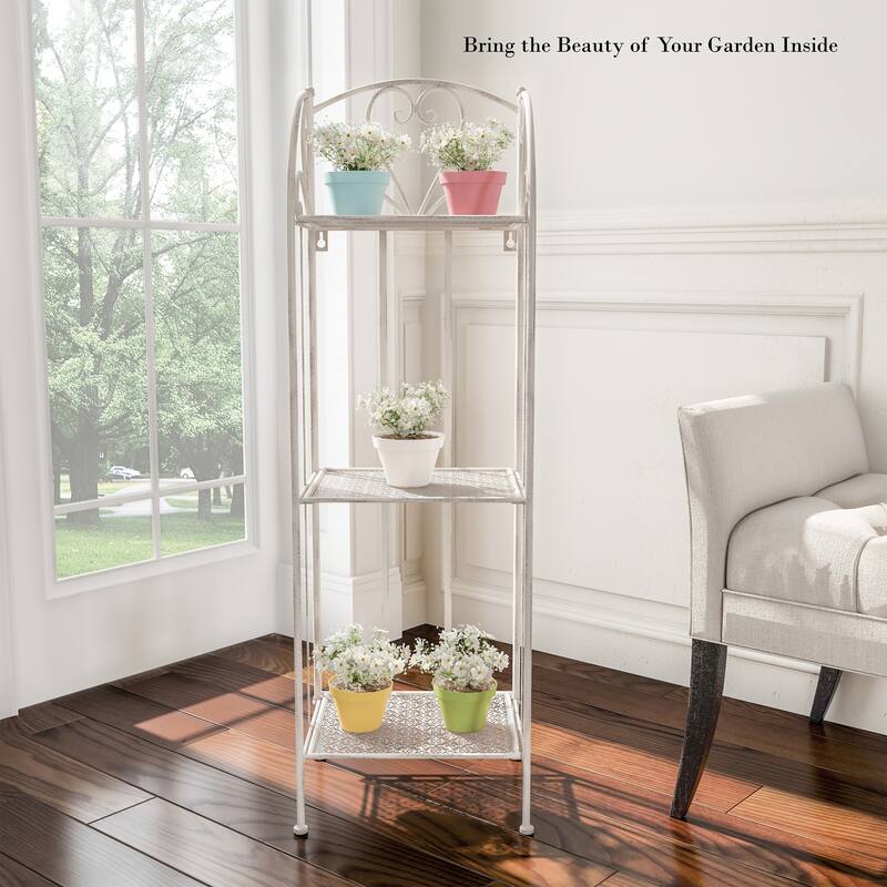 Plant Stand 3-Tier Vertical Shelf Indoor or Outdoor Folding Wrought Iron Home Garden Display by Pure Garden