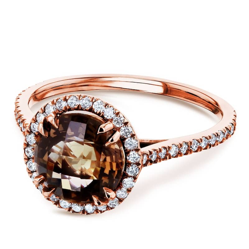Annello by Kobelli 14k Rose Gold 2 1/4ct TGW Checkered Smokey Quartz and Diamond Round Halo Women's Ring
