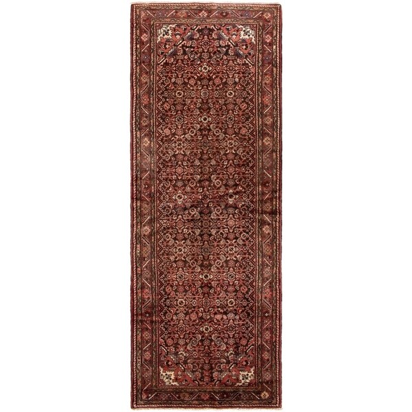 ECARPETGALLERY Hand-knotted Hamadan Red Wool Rug - 3'8 x 10'3