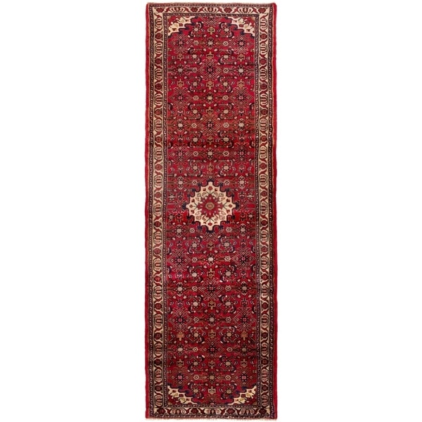 ECARPETGALLERY Hand-knotted Hamadan Red Wool Rug - 3'1 x 10'4