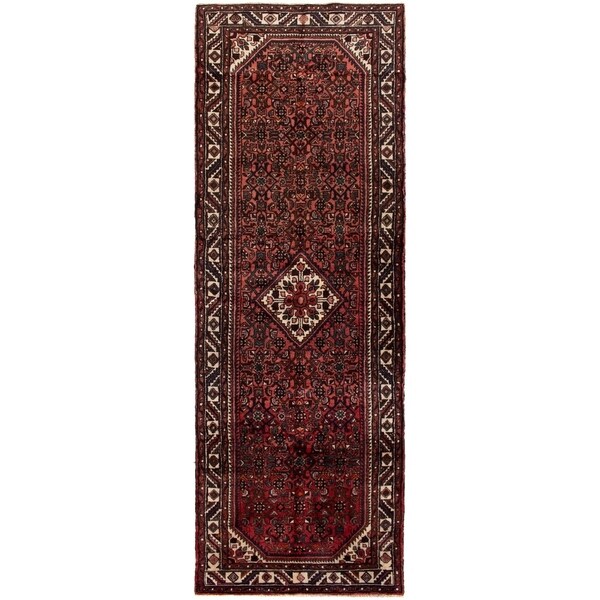 ECARPETGALLERY Hand-knotted Hamadan Red Wool Rug - 3'6 x 10'2
