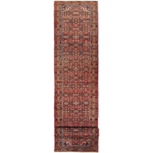 ECARPETGALLERY Hand-knotted Hamadan Red Wool Rug - 2'7 x 12'2