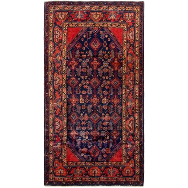 ECARPETGALLERY Hand-knotted Hamadan Dark Navy, Red Wool Rug - 4'4 x 8'1