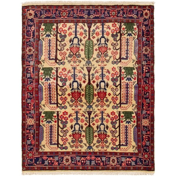 ECARPETGALLERY Hand-knotted Koliai Ivory, Red Rug - 3'7 x 4'8