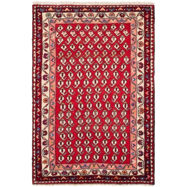 ECARPETGALLERY Hand-knotted Hamadan Red Rug - 2'8 x 4'0