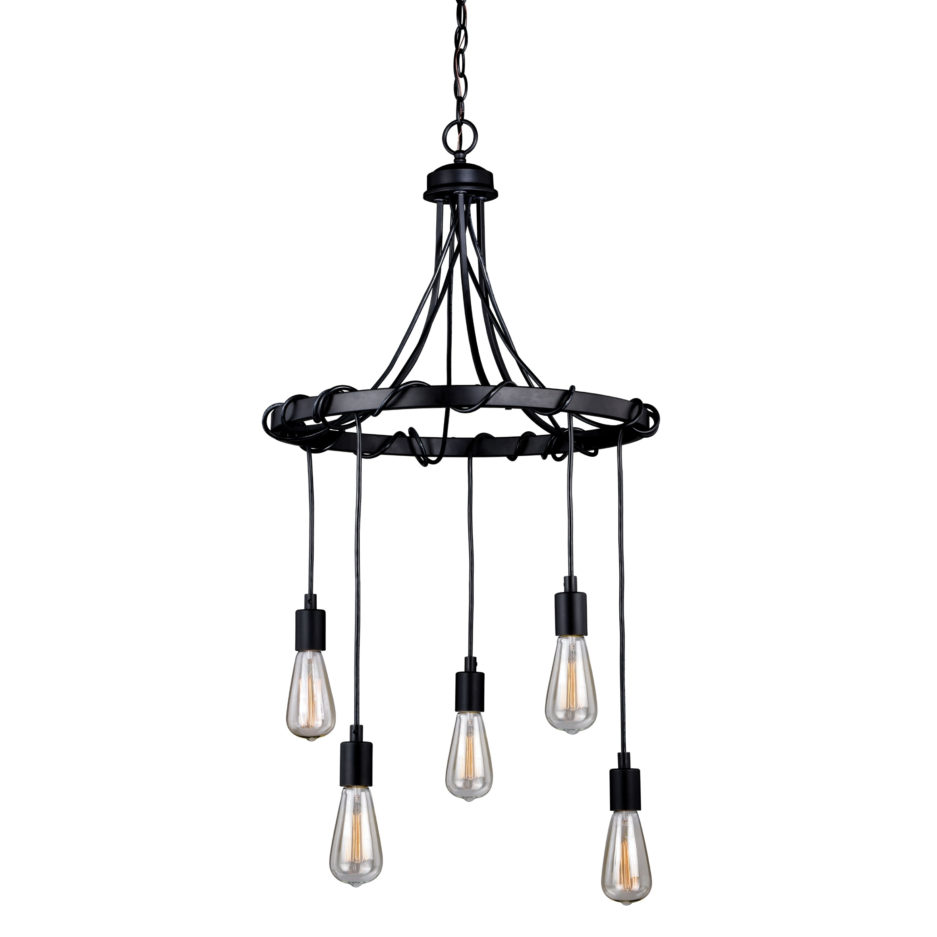 Renton 5 Light Bronze Industrial Bare Bulb Chandelier - 22-in W x 24.5-in H x 22-in D - Chandeliers For Bedrooms by Overstock.com