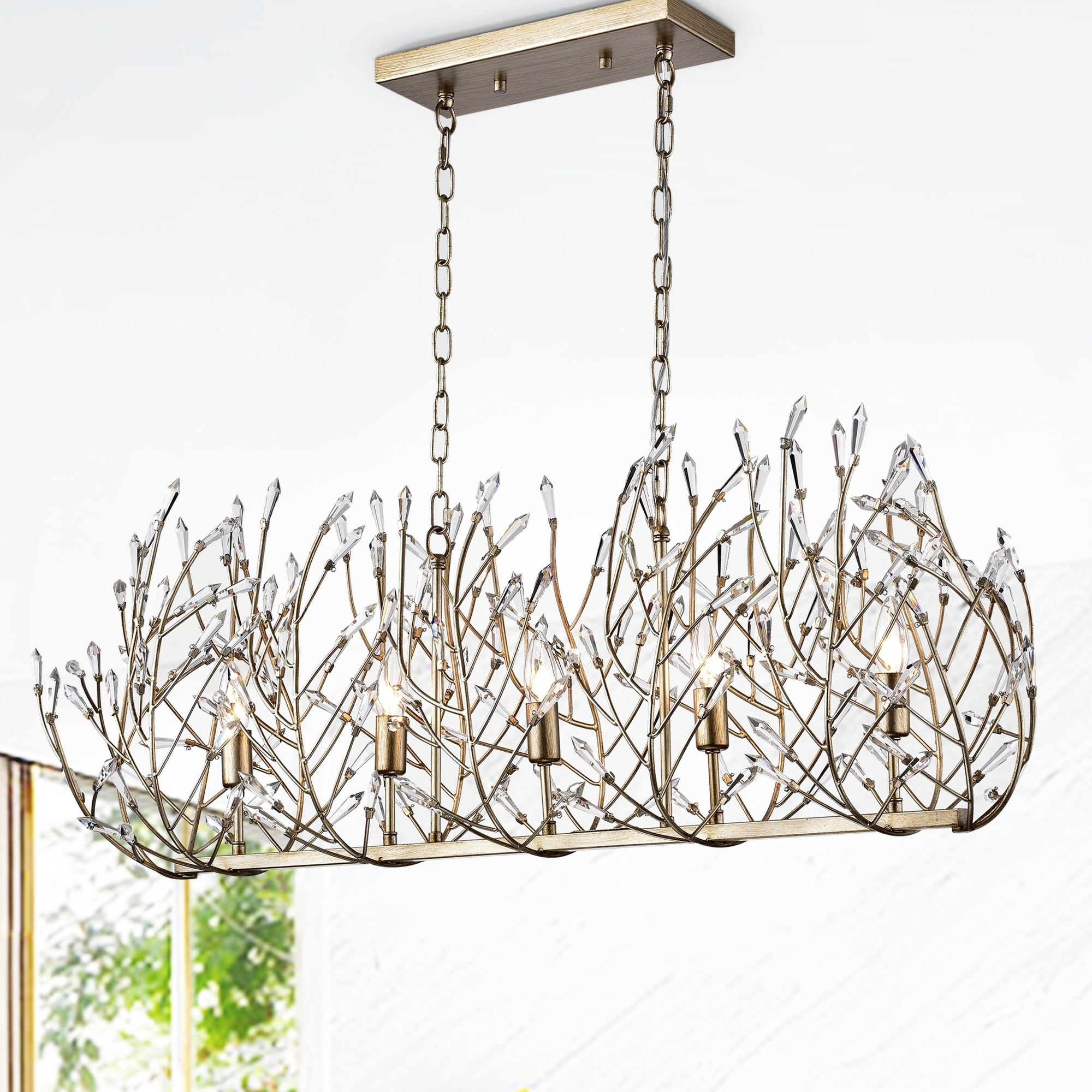 Amike Rustic Silver 5-light Chandelier with Crystal Buds - Chandeliers For Bedrooms by Overstock.com