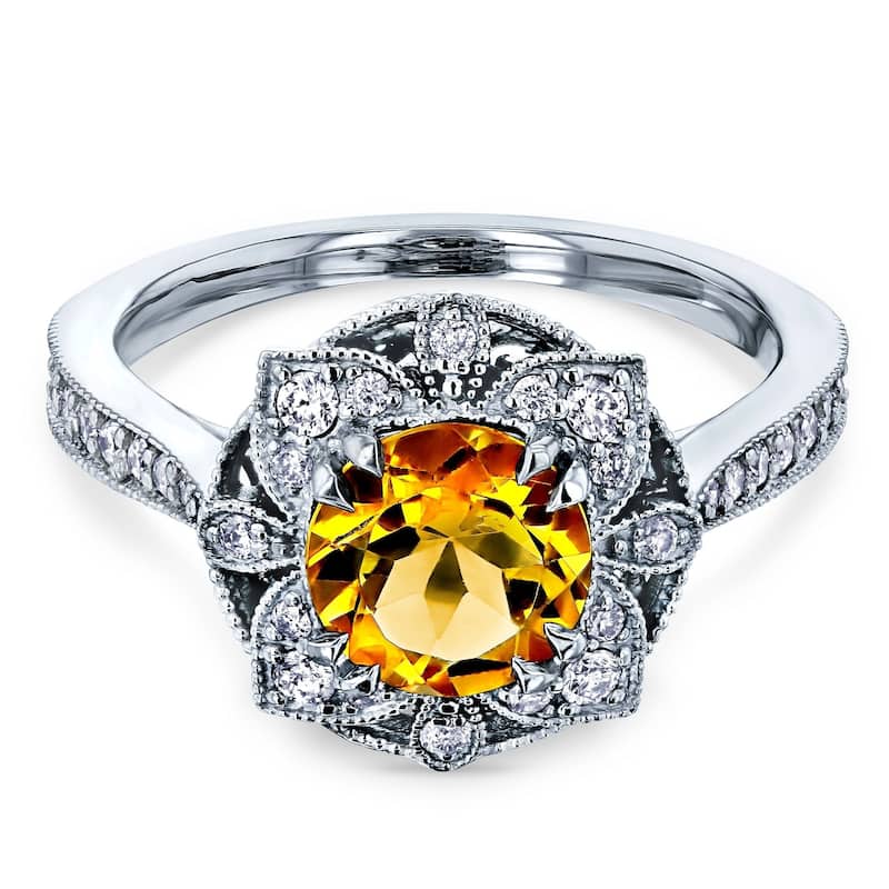 Annello by Kobelli 14k Gold 1 1/4ct TGW Round Orange Citrine and White Diamond Lotus Floral Engagement Ring