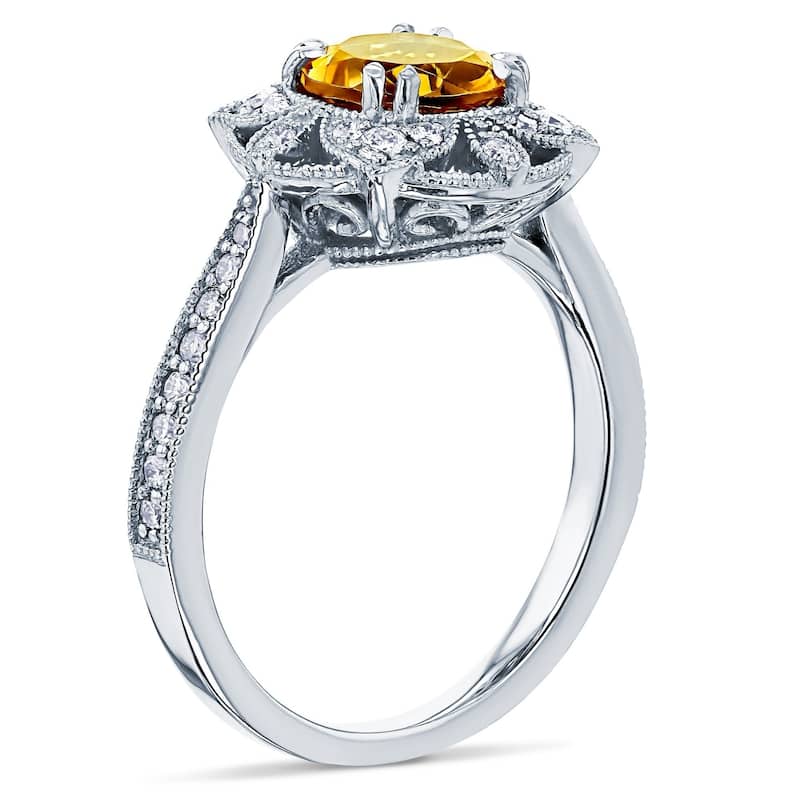 Annello by Kobelli 14k Gold 1 1/4ct TGW Round Orange Citrine and White Diamond Lotus Floral Engagement Ring