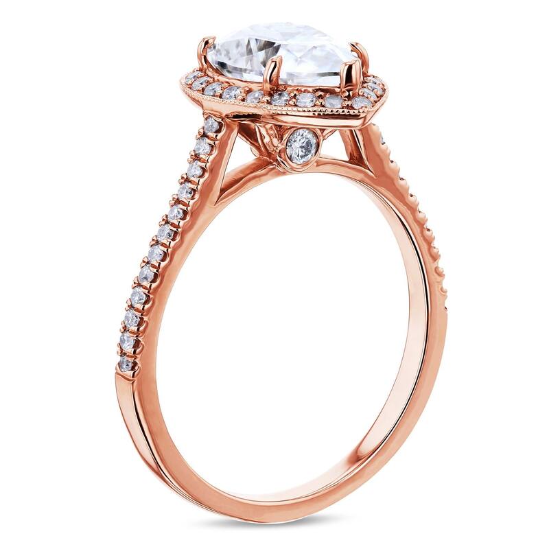 Annello by Kobelli 14k Gold 2 1/2ct TGW Pear Shape Forever One Moissanite and Diamond Halo Ring