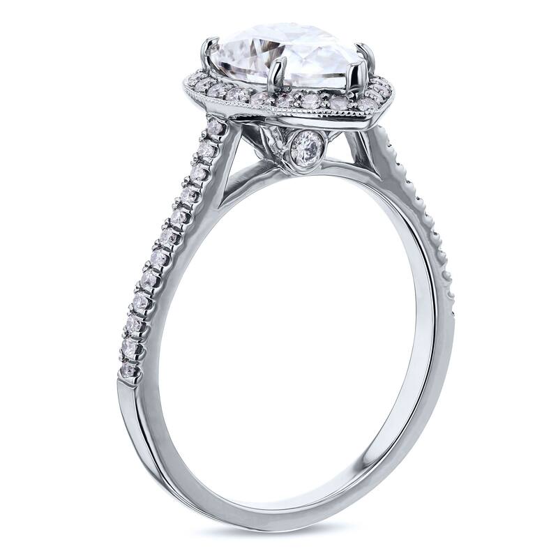 Annello by Kobelli 14k Gold 2 1/2ct TGW Pear Shape Forever One Moissanite and Diamond Halo Ring