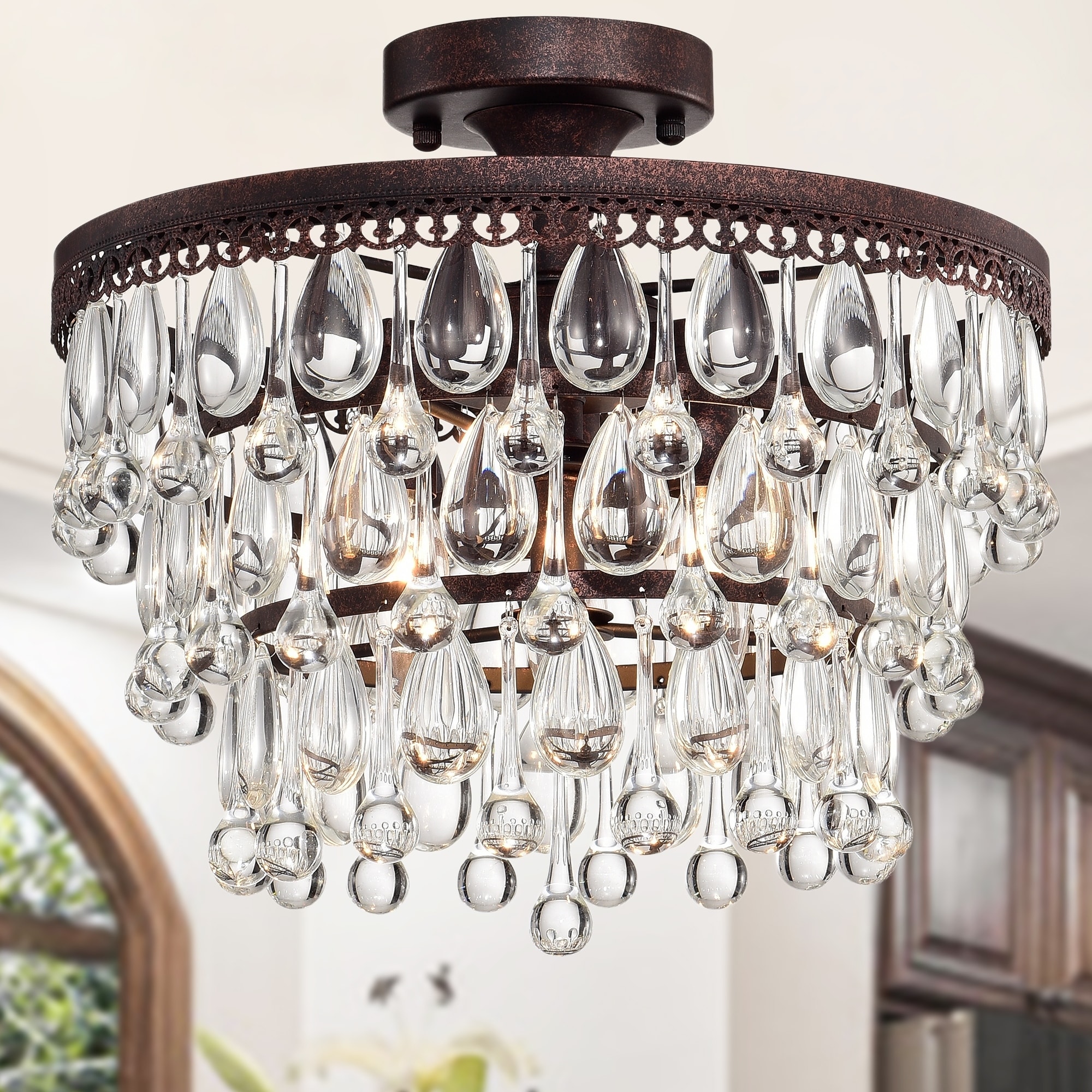 Atami Antique Copper 3-light Semi-Flush Mount Chandelier - Chandeliers For Bedrooms by Overstock.com