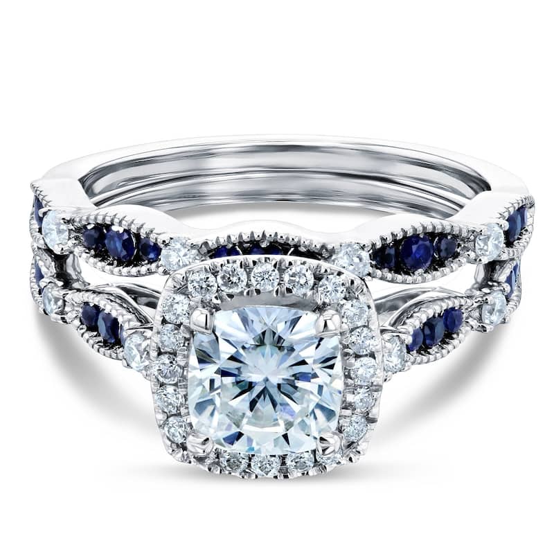 Annello by Kobelli 14k Gold 1 5/8ct TGW Moissanite Sapphire and Diamond Bridal Set (HI/VS, GH/I, Blue)