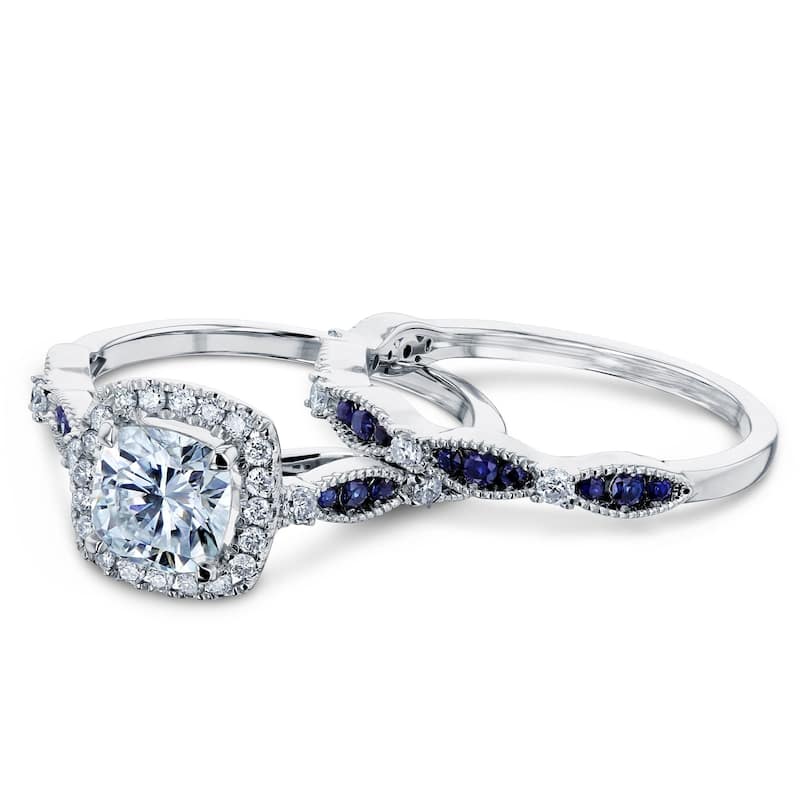 Annello by Kobelli 14k Gold 1 5/8ct TGW Moissanite Sapphire and Diamond Bridal Set (HI/VS, GH/I, Blue)