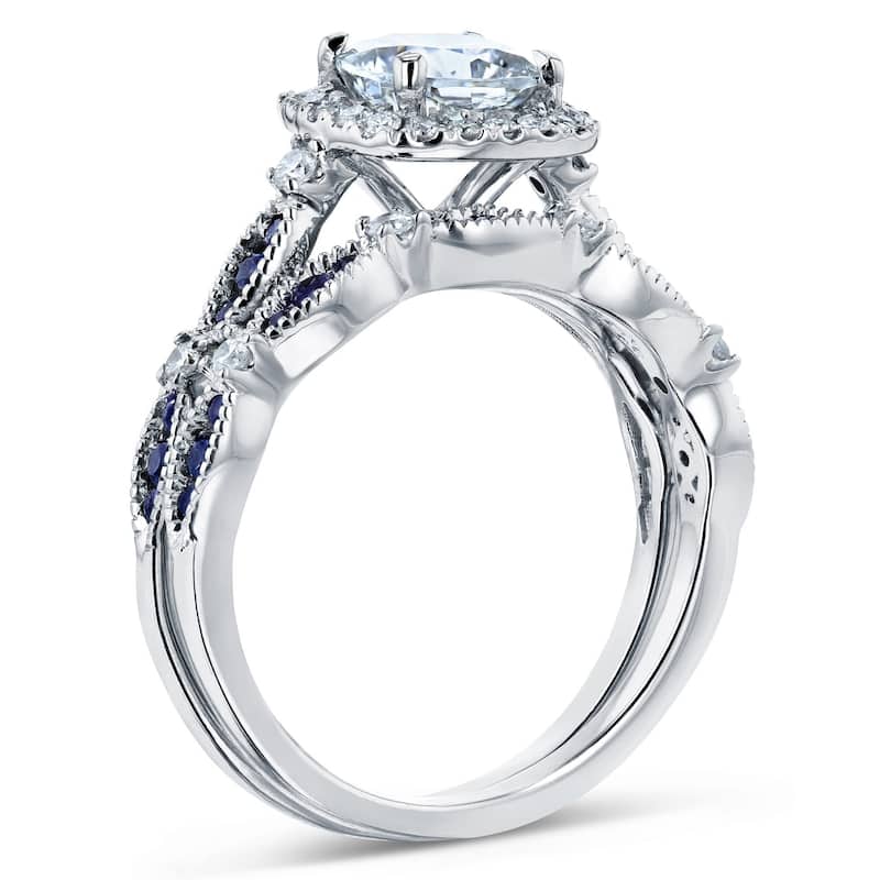 Annello by Kobelli 14k Gold 1 5/8ct TGW Moissanite Sapphire and Diamond Bridal Set (HI/VS, GH/I, Blue)