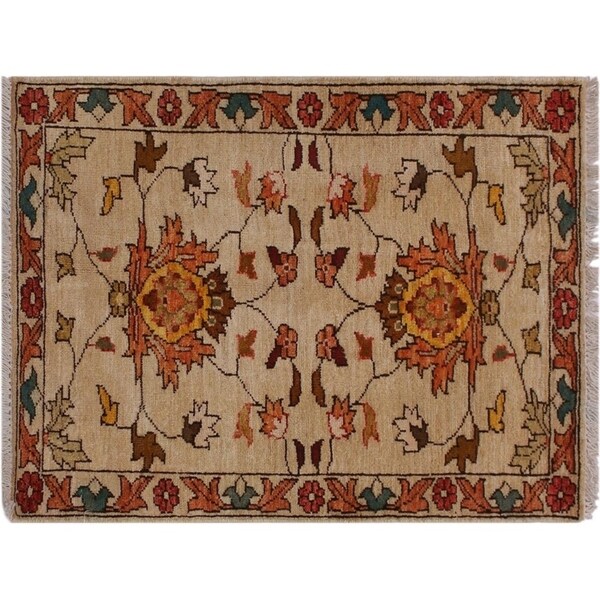 Ziegler Kafkaz Steel Ivory/Rust Wool Rug -2'0 x 3'2 - 2'0" x 3'2"