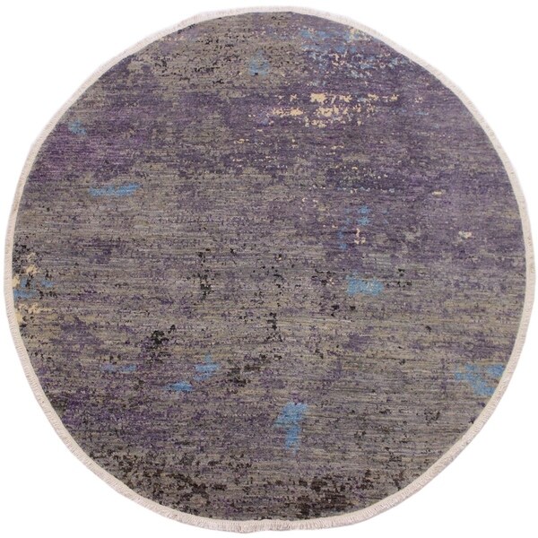 Modern Abstract Stinnett Grey/Blue Wool Round -7'10 x 8'0 - 7'10" x 8'0"