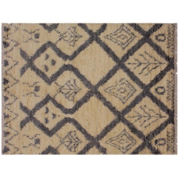 Moroccan Stringer Ivory/Grey Wool Rug -4'1 x 6'1 - 4'1" x 6'1"