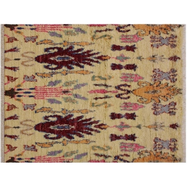 Moroccan Stitt Lt. Gold/Red Wool Rug -4'11 x 7'2 - 4'11" x 7'2"