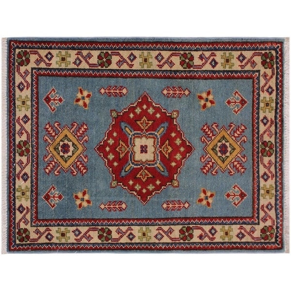 Kazak Stover Lt. Blue/Ivory Wool Rug -2'2 x 2'10 - 2'2" x 2'10"