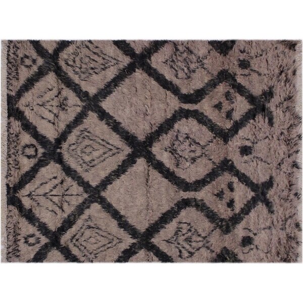 Moroccan Savage Lt. Brown/Black Wool Rug -4'1 x 6'3 - 4'1" x 6'3"