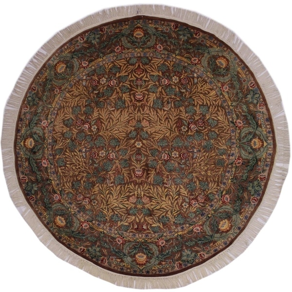 Imran Pak-Persian Carina Brown/Green Round Rug -8'0 x 8'1 - 8'0" x 8'1"