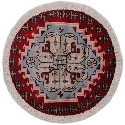 Jaldar Pak-Persian Catheryn Red/Grey Round Rug -1'6 x 1'9 - 1'6" x 1'9"