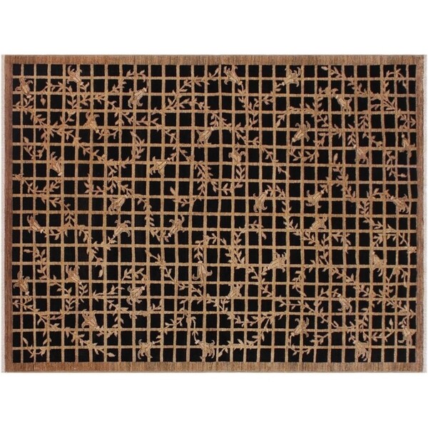 Modern Ziegler Mozella Black/Black Wool Rug -6'2 x 8'9 - 6'2" x 8'9"