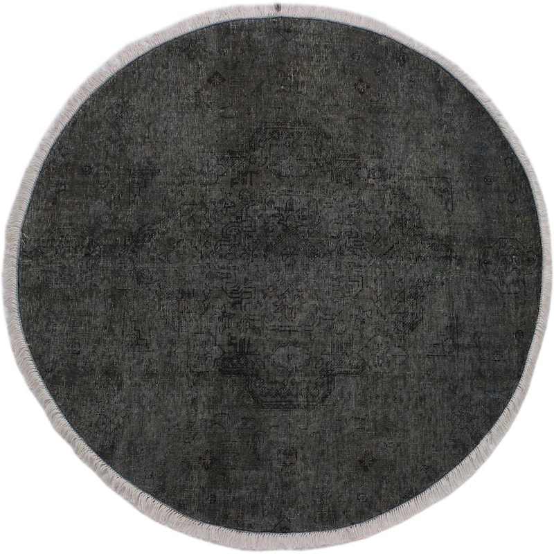 Vintage Distressed Gerardo Gray/Black Round Rug -6'1 x 6'2 - 6'1" x 6'2"