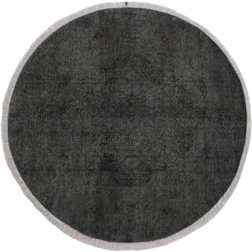 Vintage Distressed Gerardo Gray/Black Round Rug -6'1 x 6'2 - 6'1" x 6'2"