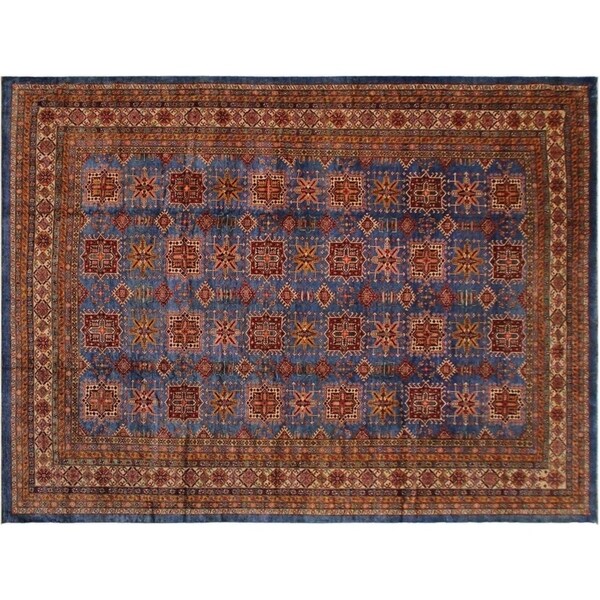 Super Fine Kazak Radiya Blue/Ivory Wool Rug -12'11 x 16'2 - 12'11" x 16'2"