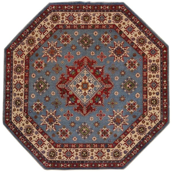 Kazak Ariel Blue/Ivory Wool Round -7'9 x 7'10 - 7'9" x 7'10"