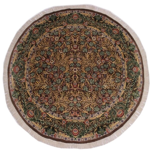 Imran Pak-Persian Nicolett Brown/Green Round Rug -7'11 x 8'0 - 7'11" x 8'0"