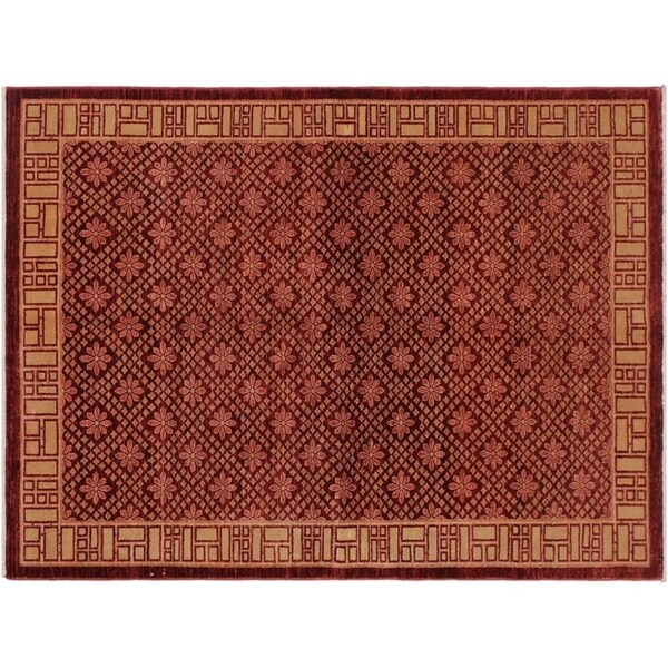 Modern Ziegler Myung Red/Tan Wool Rug -5'11 x 8'6 - 5'11" x 8'6"