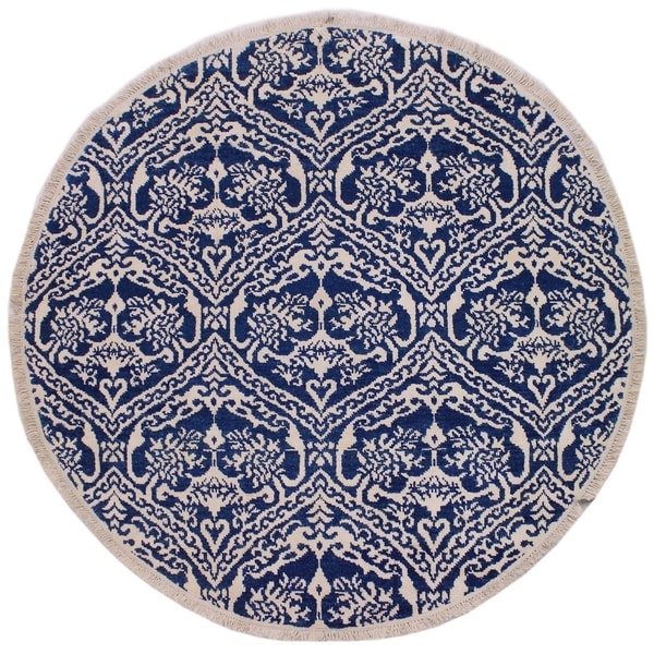 Modern Abstract Bailey Blue/Ivory Wool & Silk Round -5'10 x 6'0 - 5'10" x 6'0"