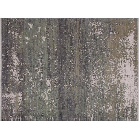 Modern Abstract Sisson Grey/Green Wool&Silk Rug -6'0 x 9'1 - 6'0" x 9'1"