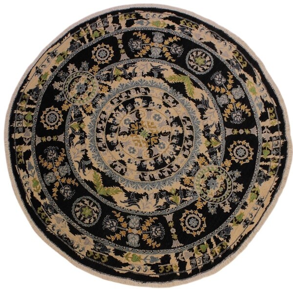Ziegler Kafkaz Caroll Black/Gray Round Rug -8'0 x 8'2 - 8'0" x 8'2"