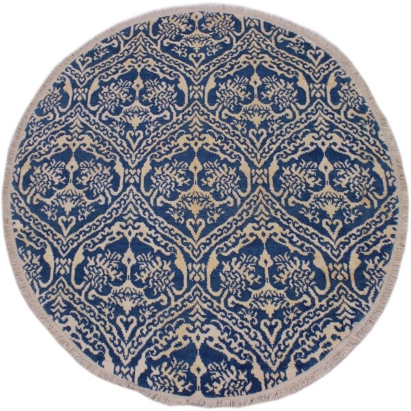 Modern Abstract Robbyn Blue/Ivory Wool & Silk Round -6'0 x 6'1 - 6'0" x 6'1"