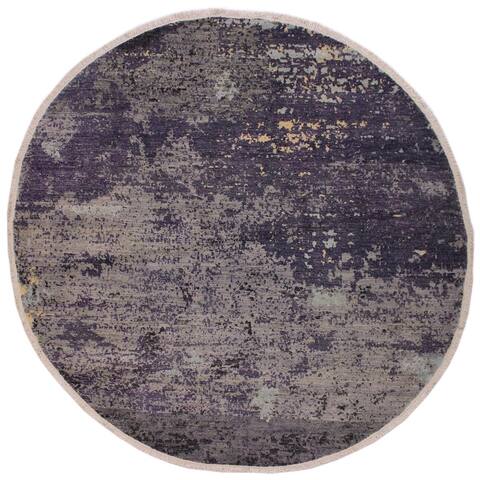Modern Abstract Skinner Grey/Green Wool & Silk Round -7'11 x 8'0 - 7'11" x 8'0"