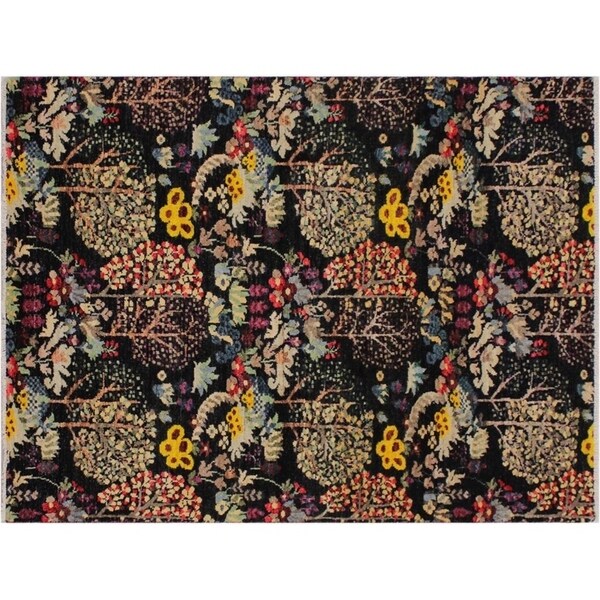 Modern Abstract Skipper Black/Blue Wool Rug -4'1 x 5'11 - 4'1" x 5'11"