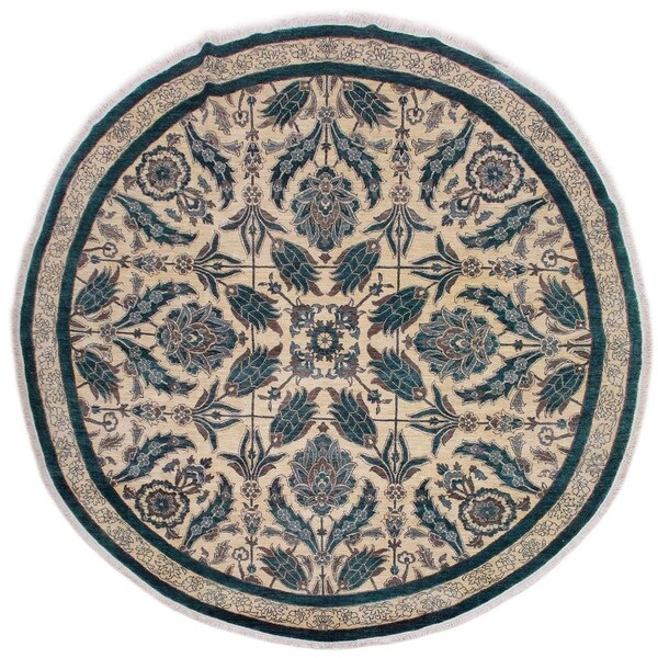 Ziegler Kafkaz Sotelo Ivory/Teal Round Rug -9'9 x 9'10 - 9'9" x 9'10"
