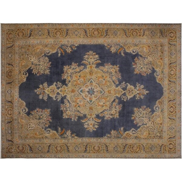 Vintage Distressed Sommers Grey/Blue Wool Rug -9'10 x 12'11 - 9'10" x 12'11"